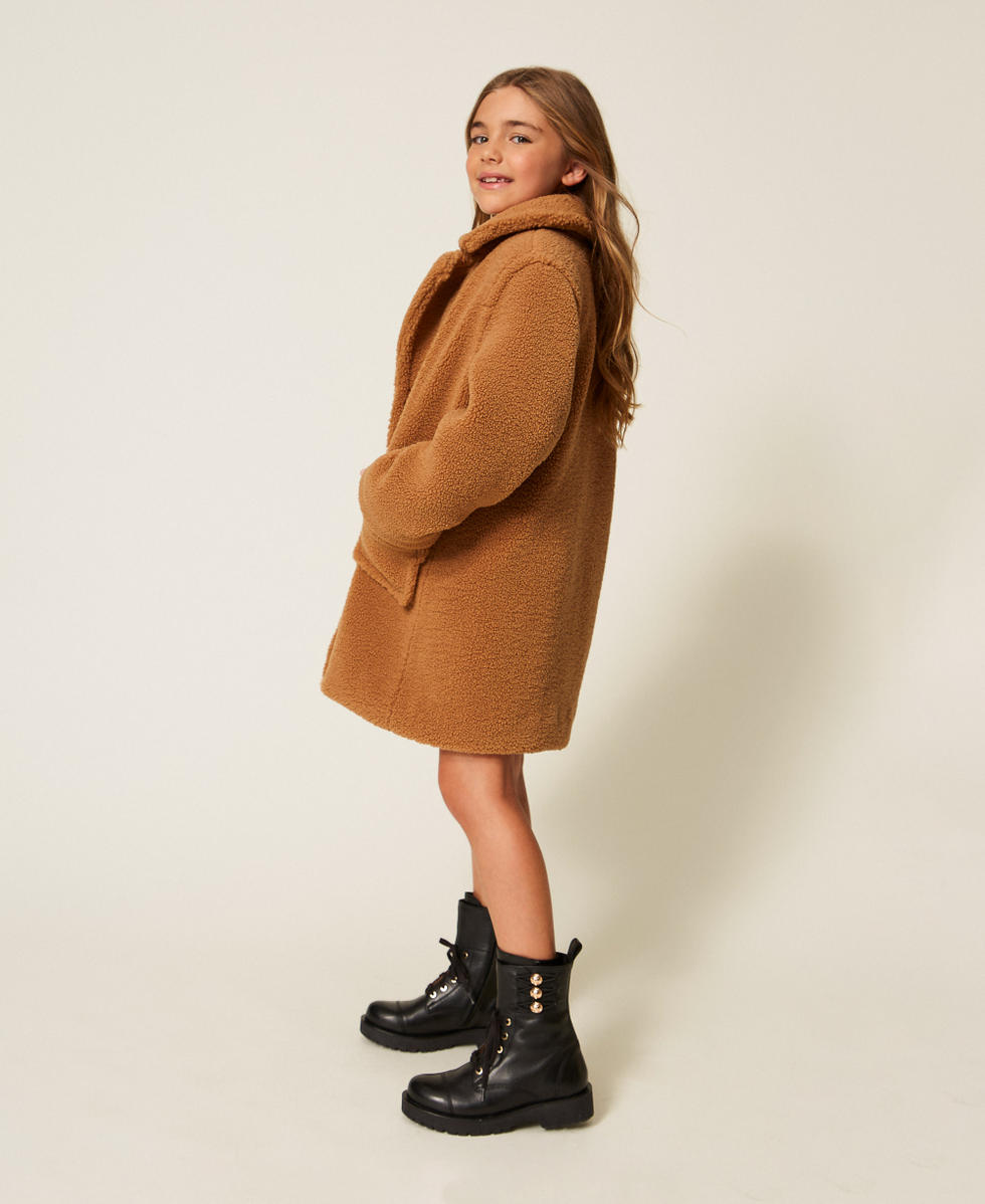 Double-breasted faux fur coat