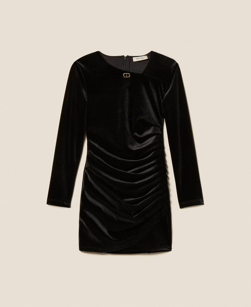 Chenille short dress with oval T Black Girl 252GJ2035_00006_S0