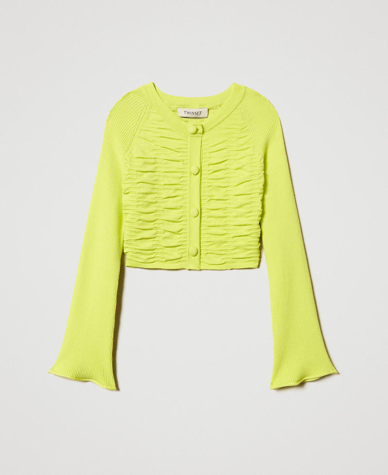 Embossed knit cardigan with Oval T Yellow Plum Girl 251GJ3423_12124_S0