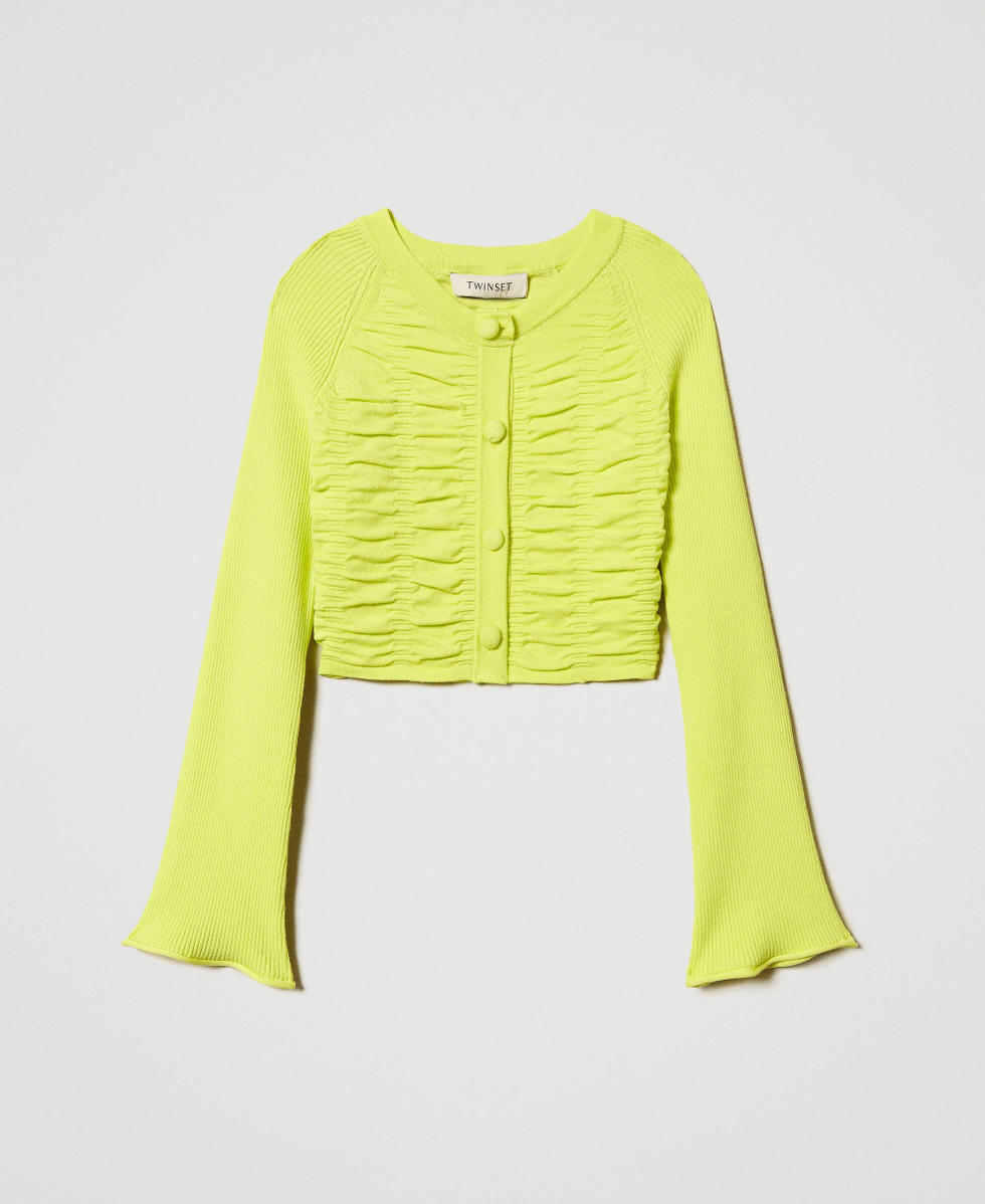 Cardigan en maille gaufr&eacute;e avec Oval T Yellow Plum Fille 251GJ3423_12124_S0