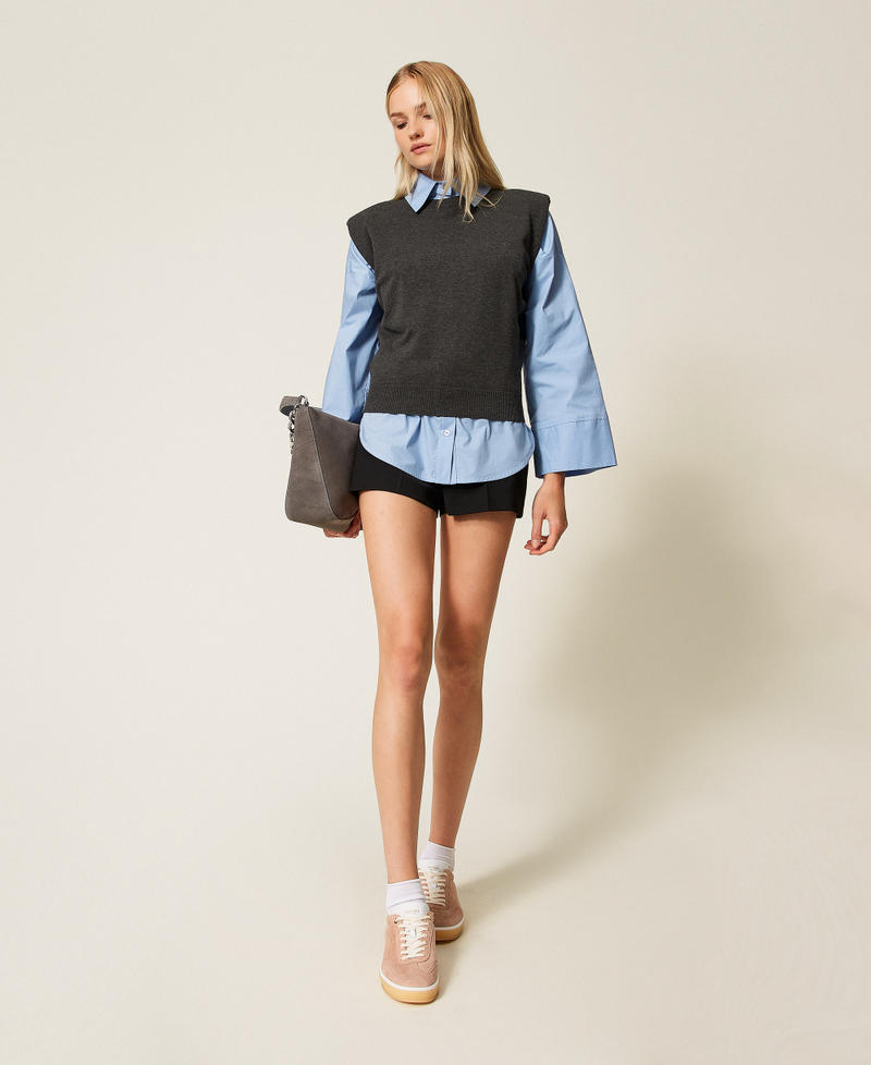 Knit top with wing sleeves Charcoal Grey Melange Woman 252TF3031_12840_01