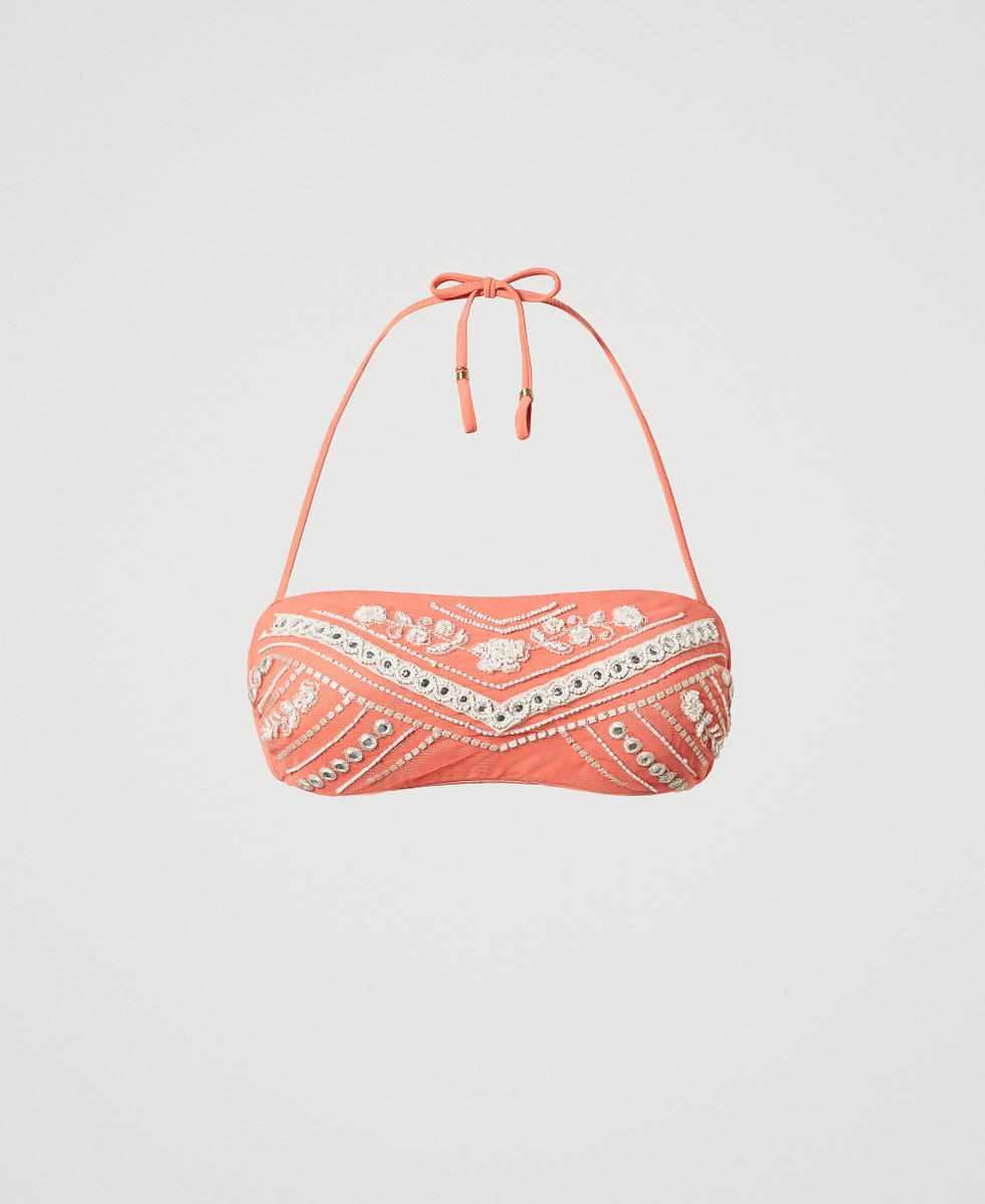 Bandeau-Bikinitop mit Stickerei
