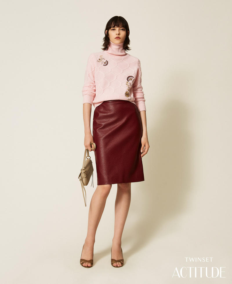 Faux leather midi skirt "Rhubarb" Red Woman 262AP2293_13643_PA