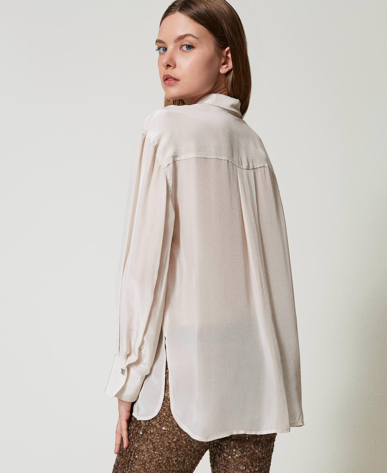 MYFO satin shirt Two-tone Pepper / Snow White Woman 242AQ2070_12024_03