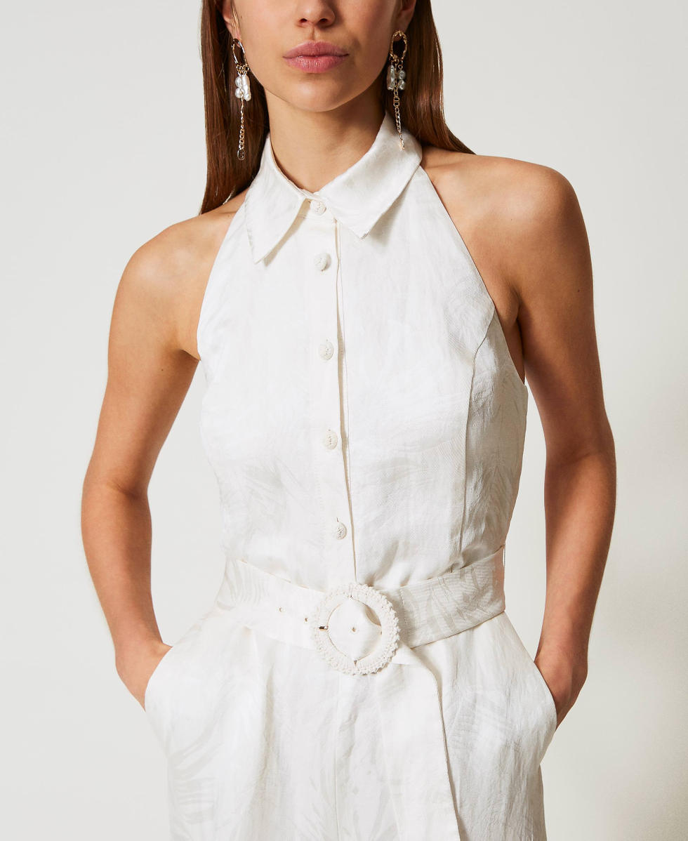 Combinaison longue en satin jacquard Blanc Neige Femme 251TT2170_00282_04