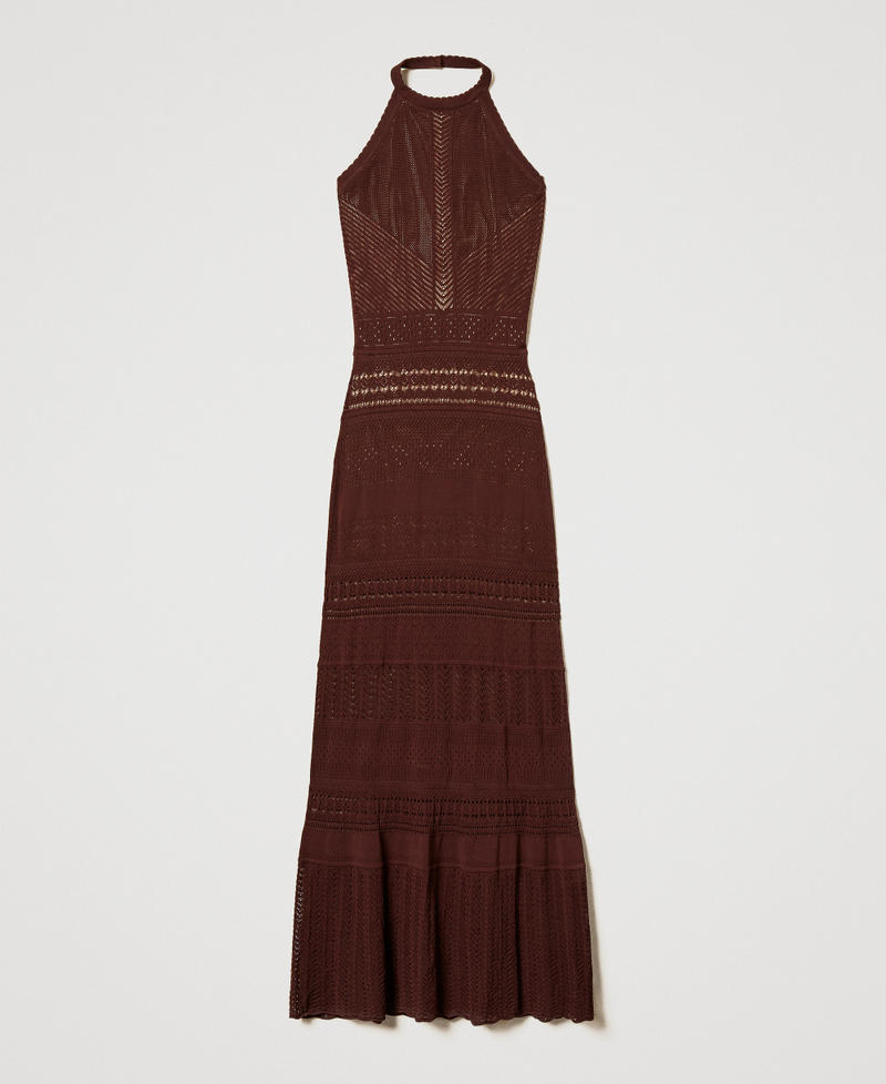 Long punched knit halterneck dress Chocolate Lab Woman 251TT3105_10780_S0