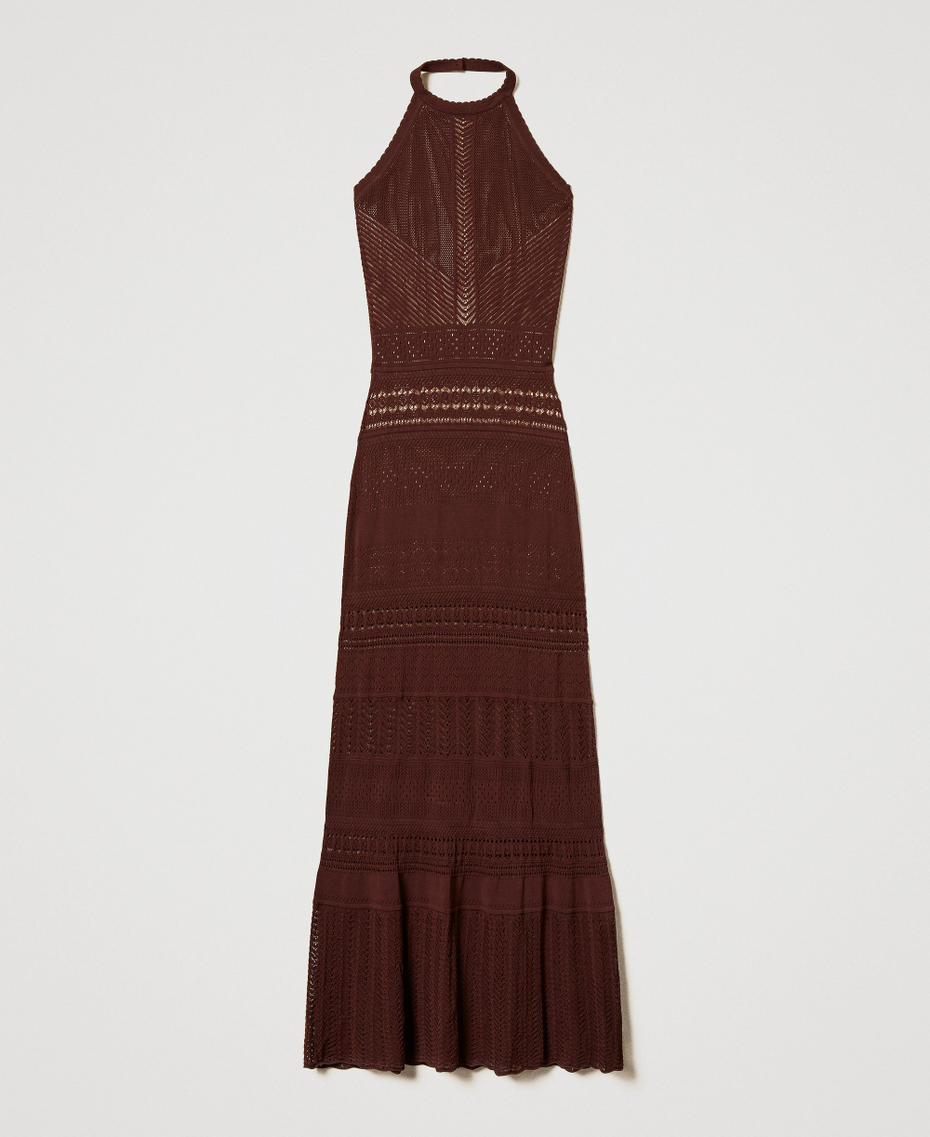 Long punched knit halterneck dress Chocolate Lab Woman 251TT3105_10780_S0