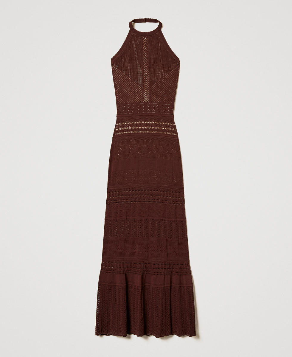 Maxi-Neckholderkleid aus Gestrick mit Lochmustern