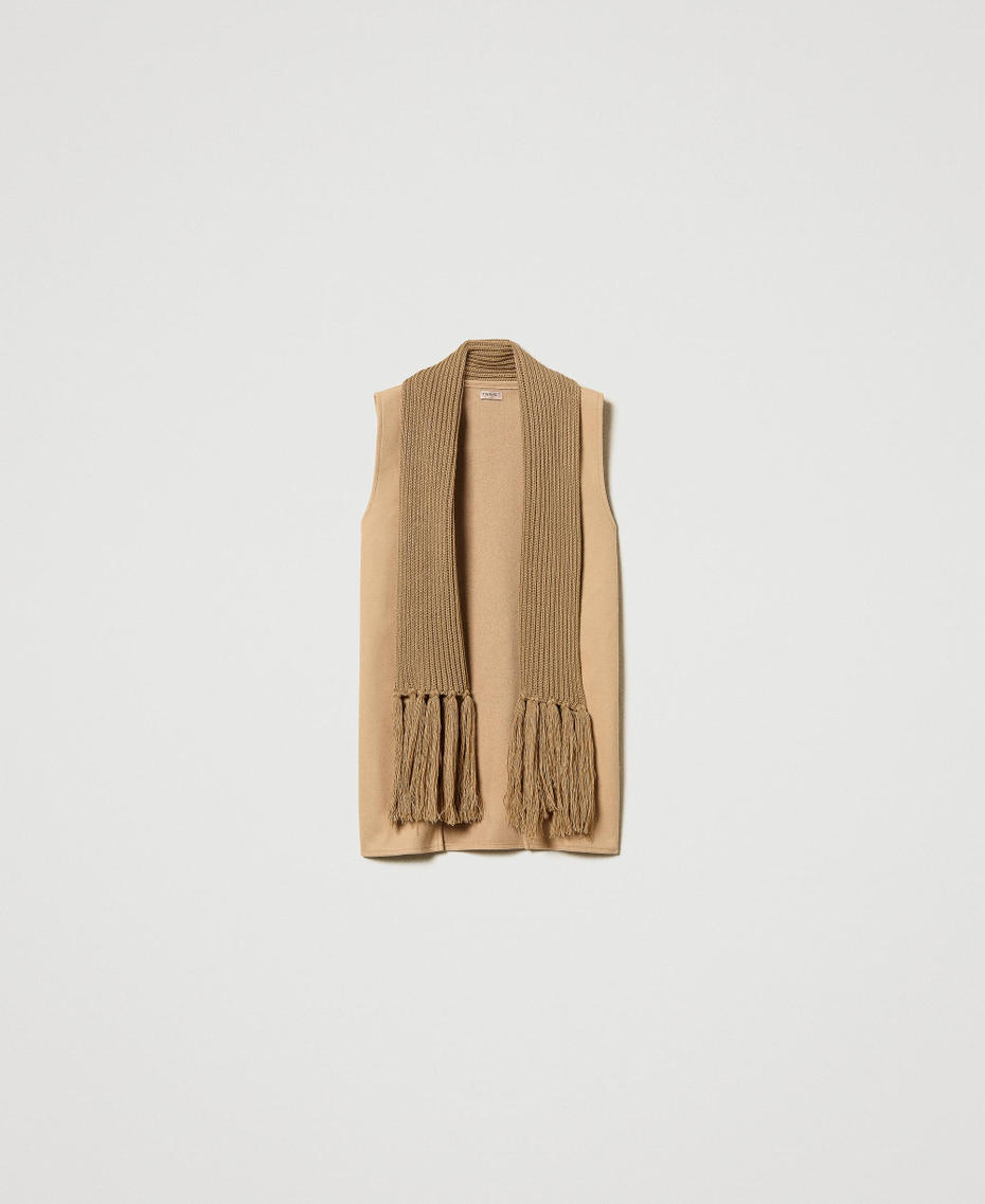 Wool cloth gilet with fringes Sandy Brown Woman 242TO5381_11754_S0