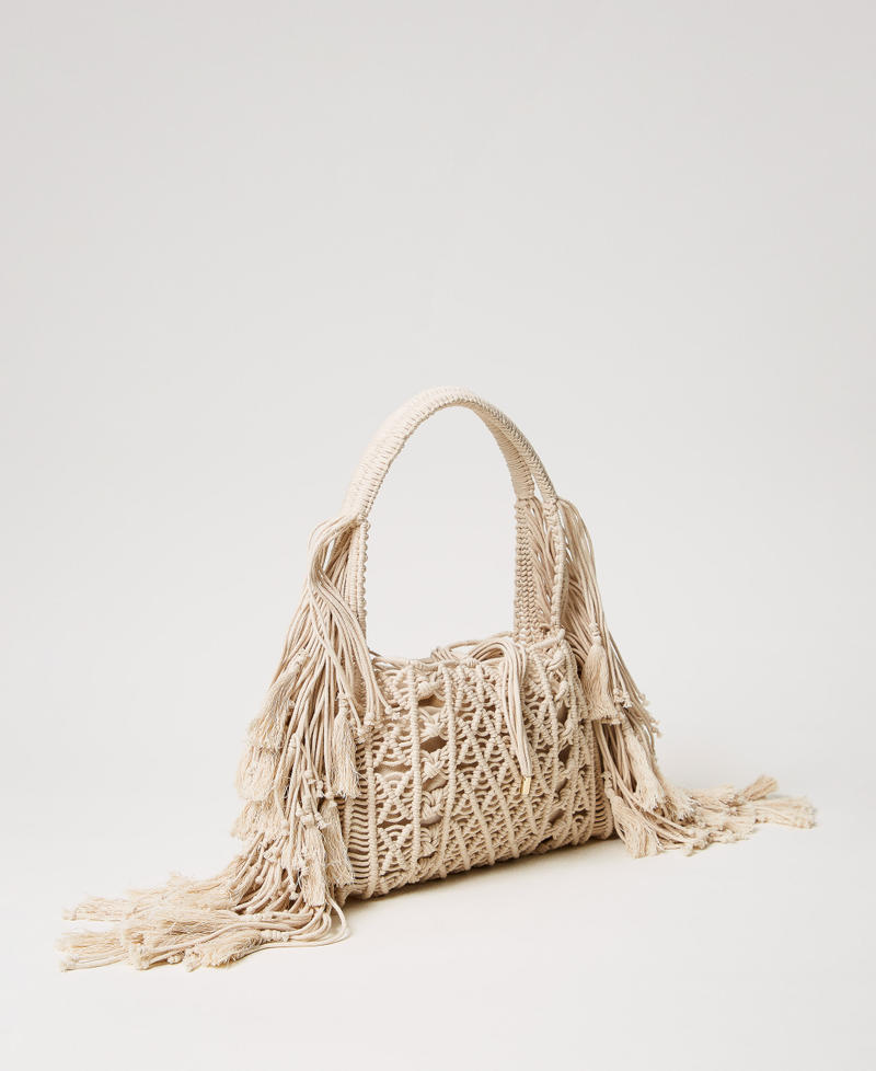 ‘Salina’ shopper with woven design and fringes Pale "Ginger Root” Beige Woman 251TS8020_11640_02