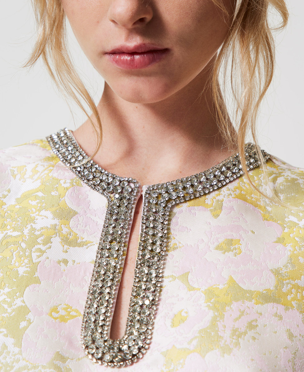 Abito corto jacquard con ricamo a mano Flowers Jacquard Donna 251AP2104_12228_03