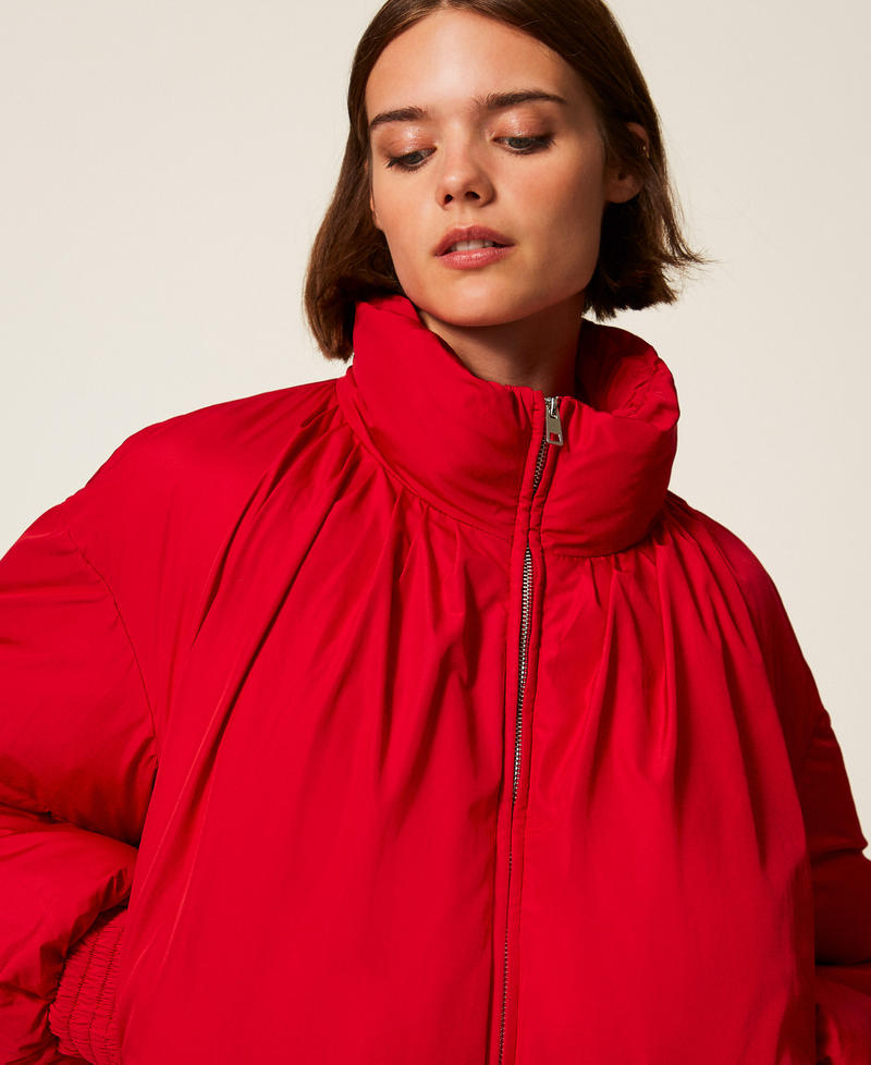 Bomber-style puffer jacket with scarf Cherry Red Woman 252AT2220_00034_04