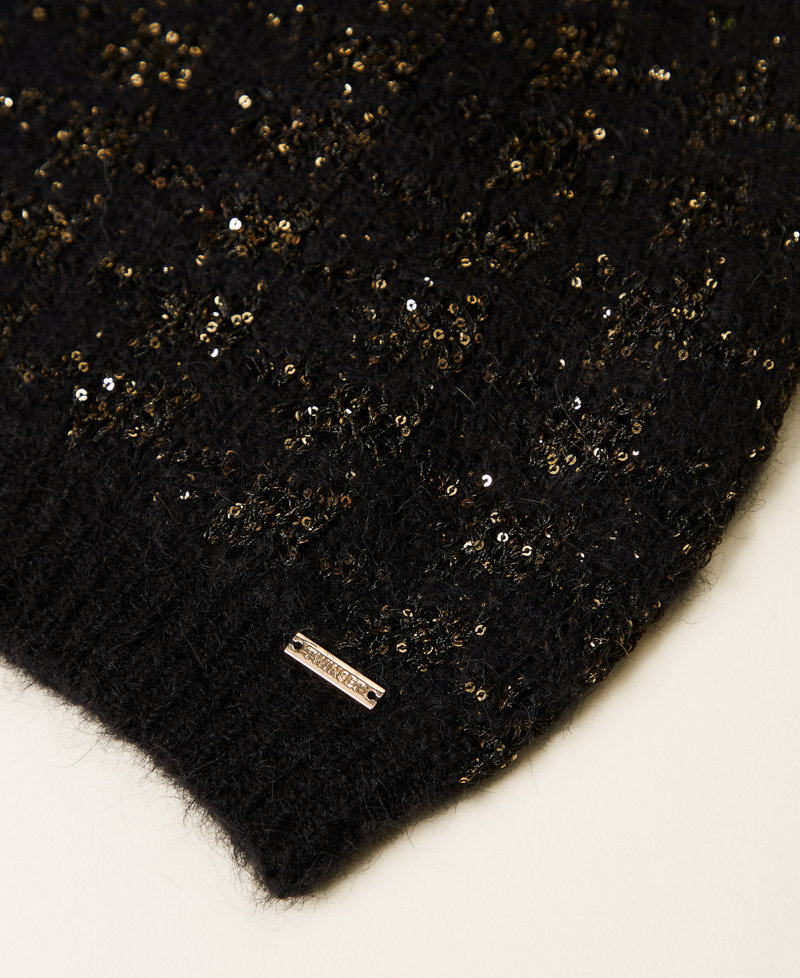 Jacquard knit beanie with houndstooth pattern Black/Black-Gold Woman 262TA4581_13926_02