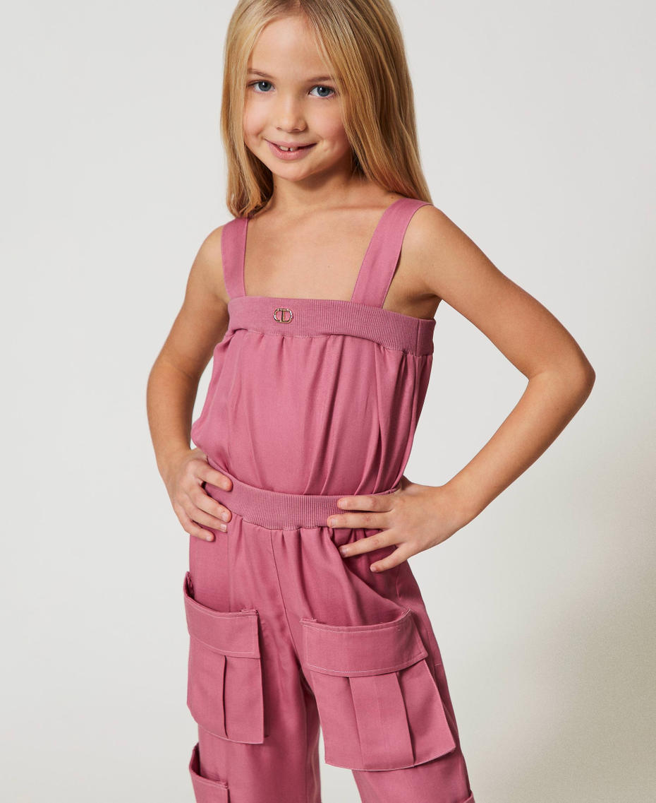 Jumpsuit with utility pockets and Oval T "Flamingo" Pink Girl 251GJ2460_00868_04