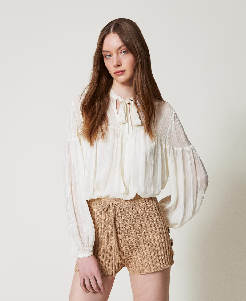 Striped jacquard blouse White Snow Woman 251TP2263_00282_01