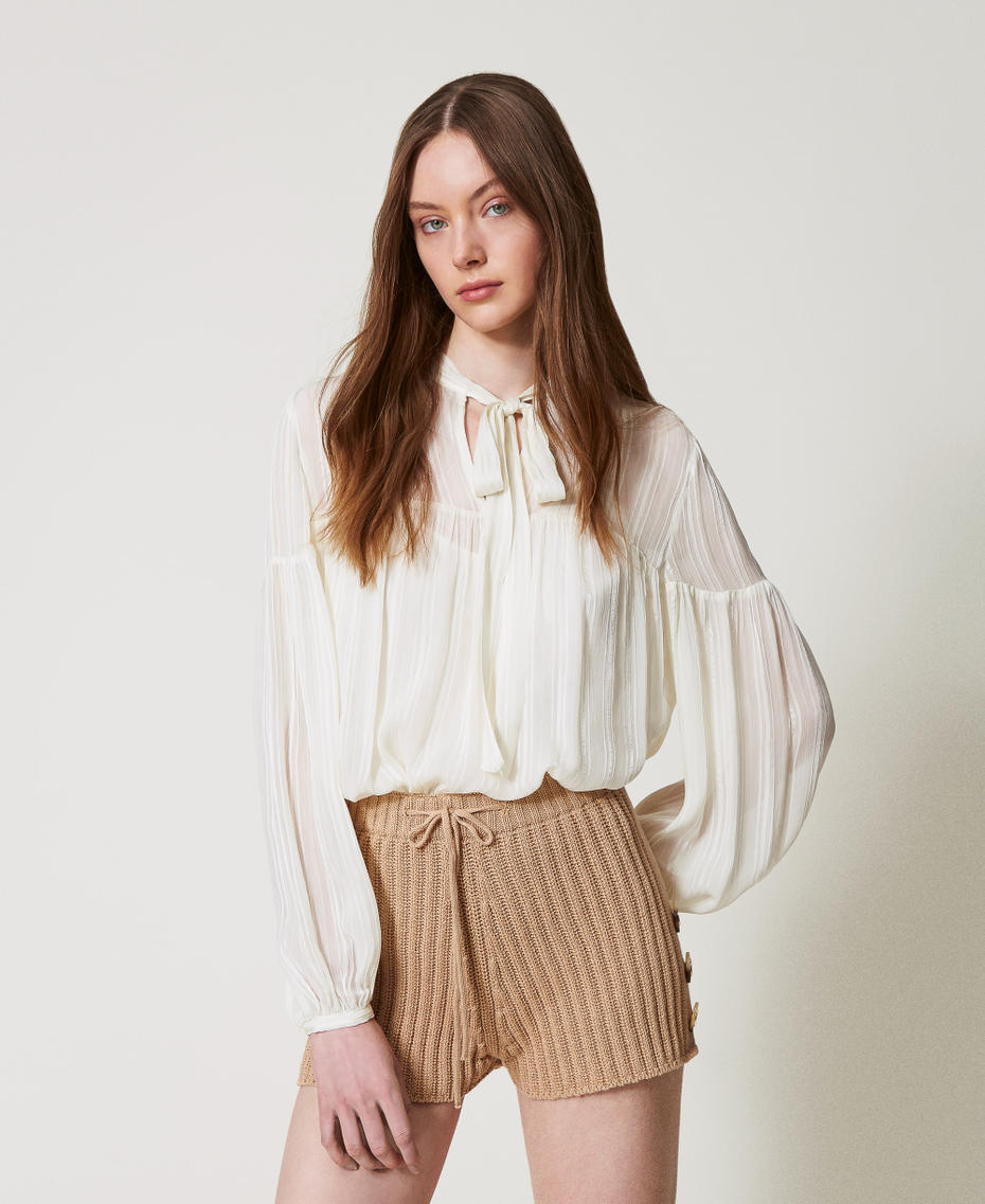 Striped jacquard blouse White Snow Woman 251TP2263_00282_01