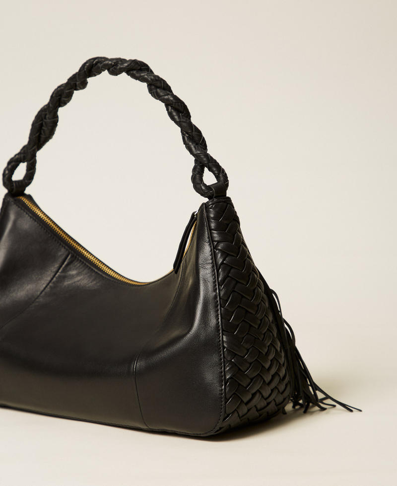 Bolso «Liliane» mediano de piel con flecos Negro Mujer 252TS8EBB_00006_03