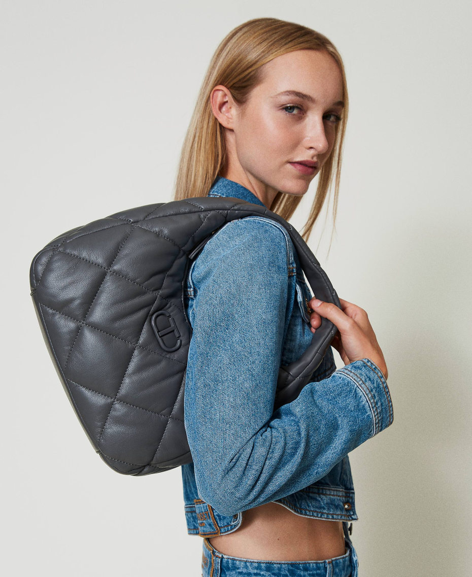Medium padded and quilted hobo bag Grey Stone Woman 242TB7351_00158_S0