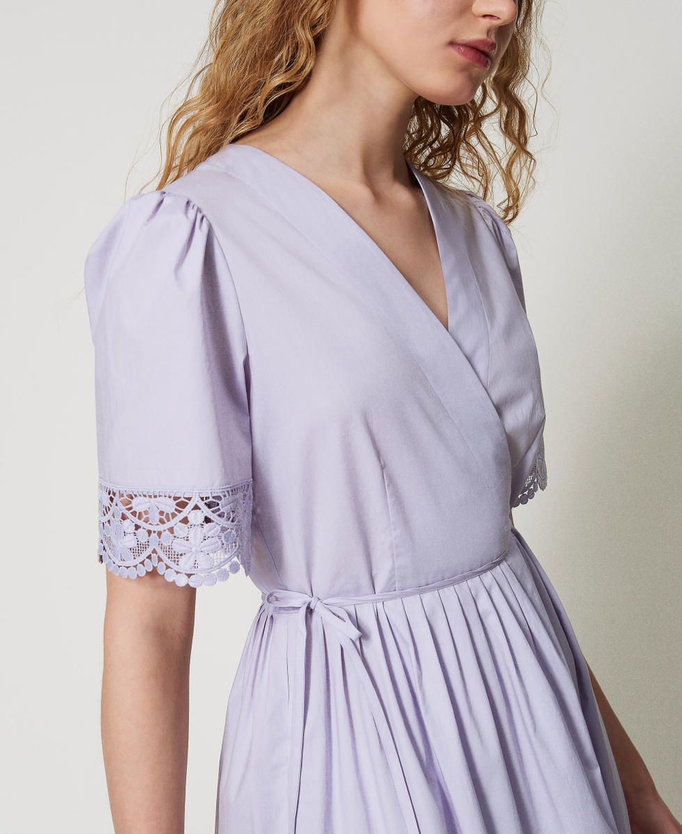 Midi dress in poplin with lace Lilac Flowers Woman 251TT2091_00703_04