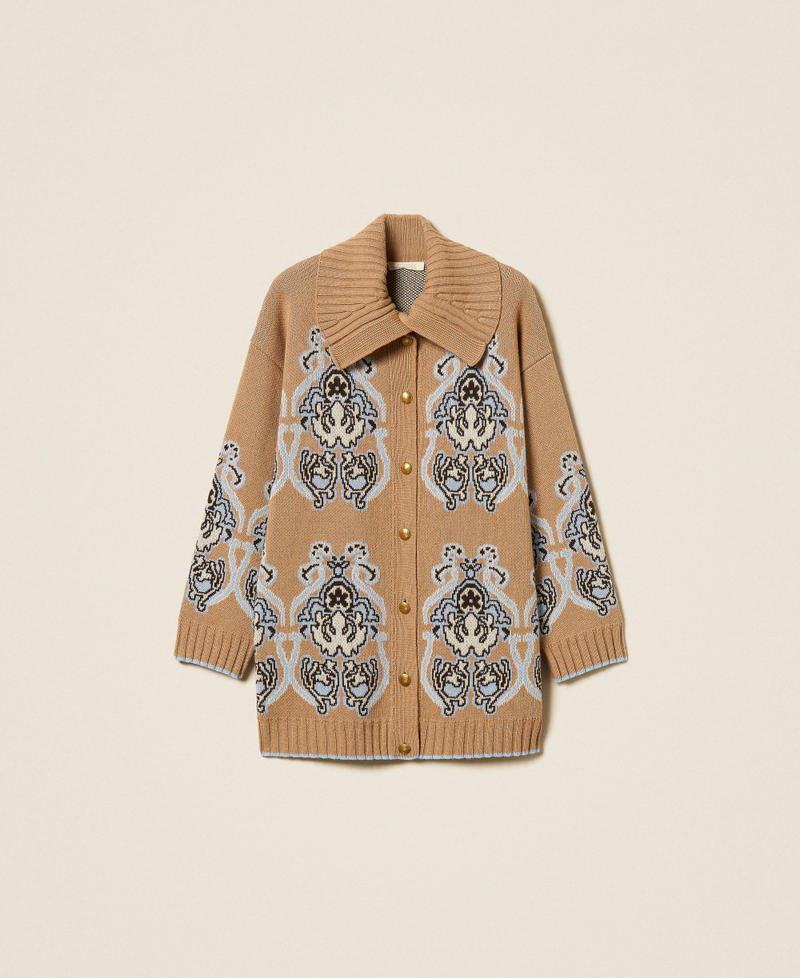 Jacquard-Cardigan aus Wollmischgarn Jacquard Helles "Tobacco Brown" Frau 262TP3484_13972_S0