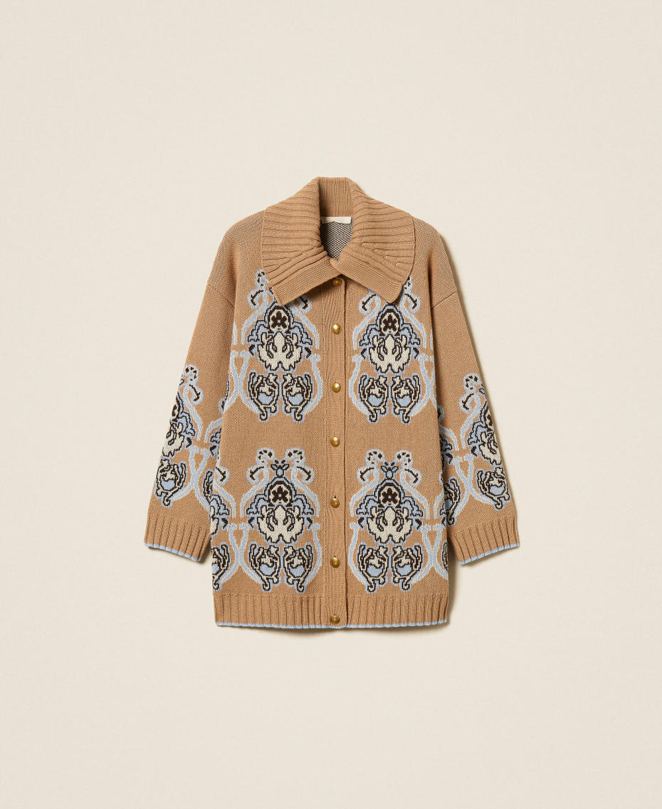 Jacquard-Cardigan aus Wollmischgarn Jacquard Helles "Tobacco Brown" Frau 262TP3484_13972_S0