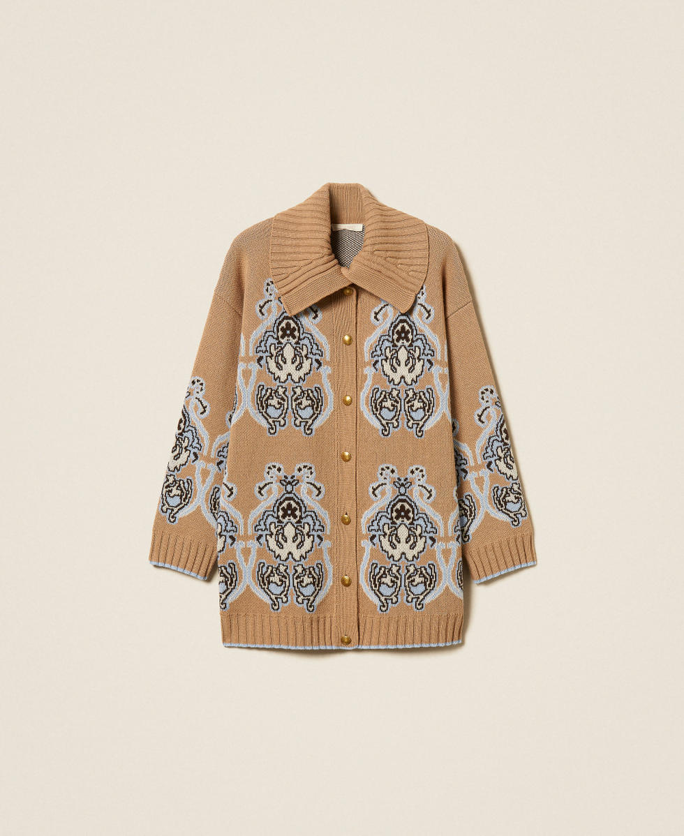 C&aacute;rdigan de punto de lana mixta de jacquard Jacquard Marr&oacute;n "Tobacco Brown" Claro Mujer 262TP3484_13972_S0