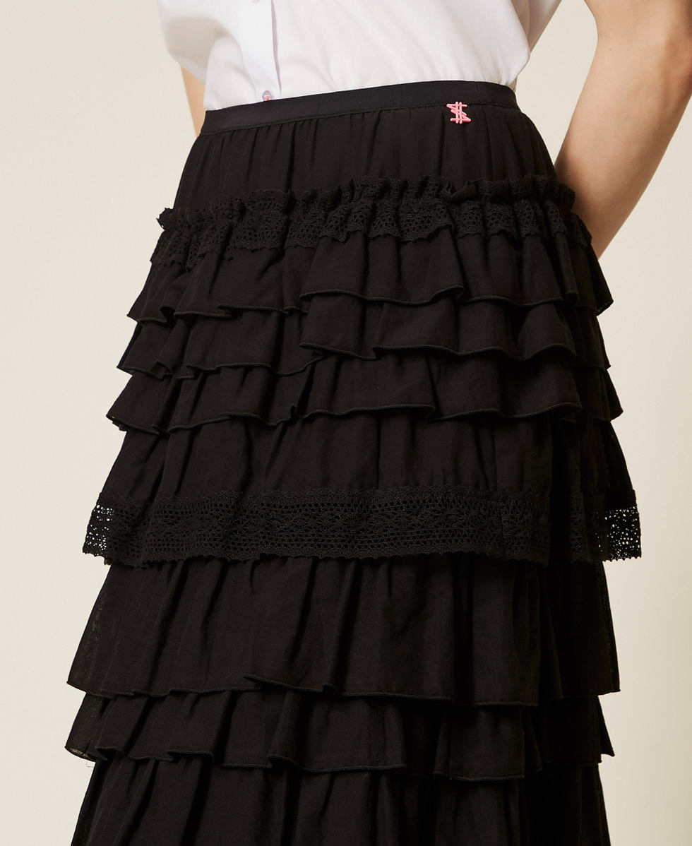 Jupe longue MYFO en mousseline avec volants Noir Femme 261AQ2050_00006_04