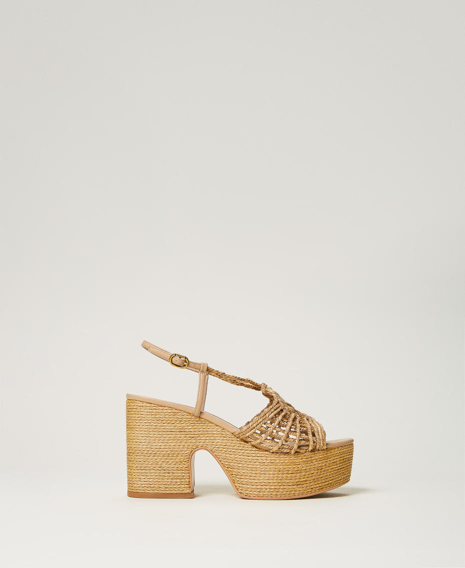 Platform sandals with a woven upper Natural White Woman 251TGT056_00497_01
