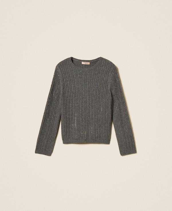 Wool blend jumper with rhinestones