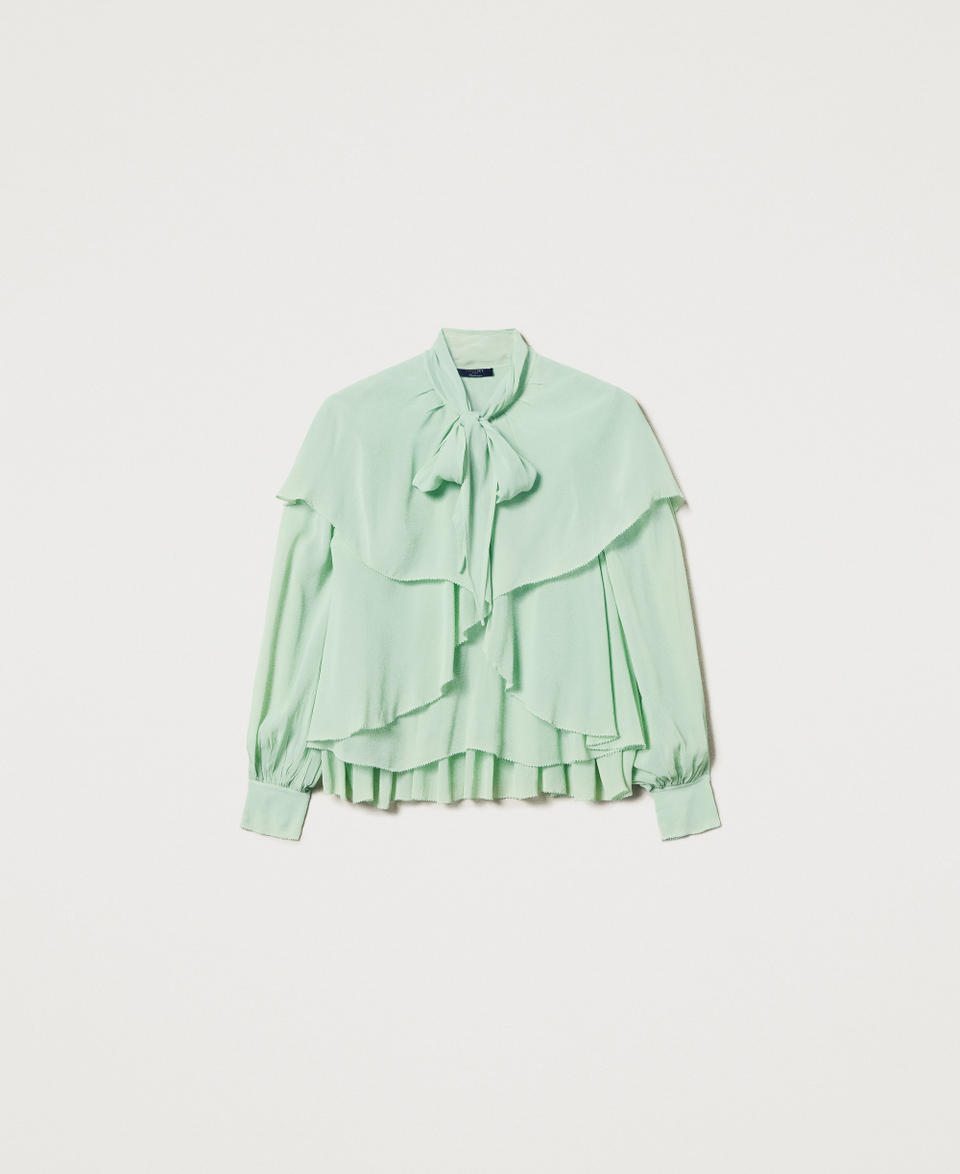 Georgette blouse with flounces Mint Woman 251TP2742_12080_S0