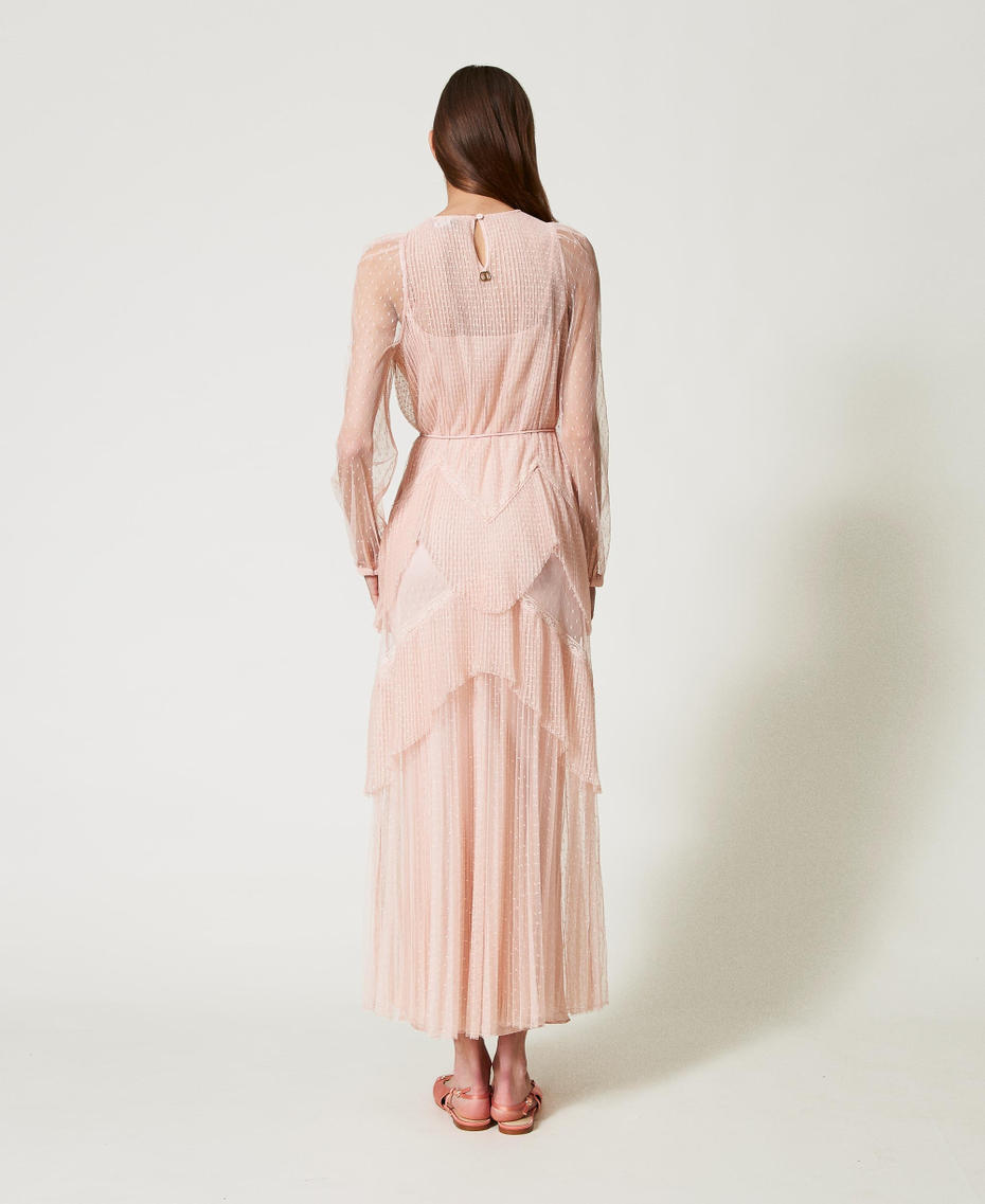 Robe longue en tulle plissé avec volants Femme, Rose | TWINSET Milano