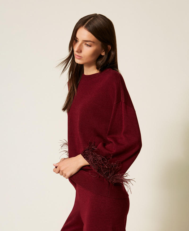 Wool blend jumper with feathers Red Wine Woman 252LL3FAA_12818_02