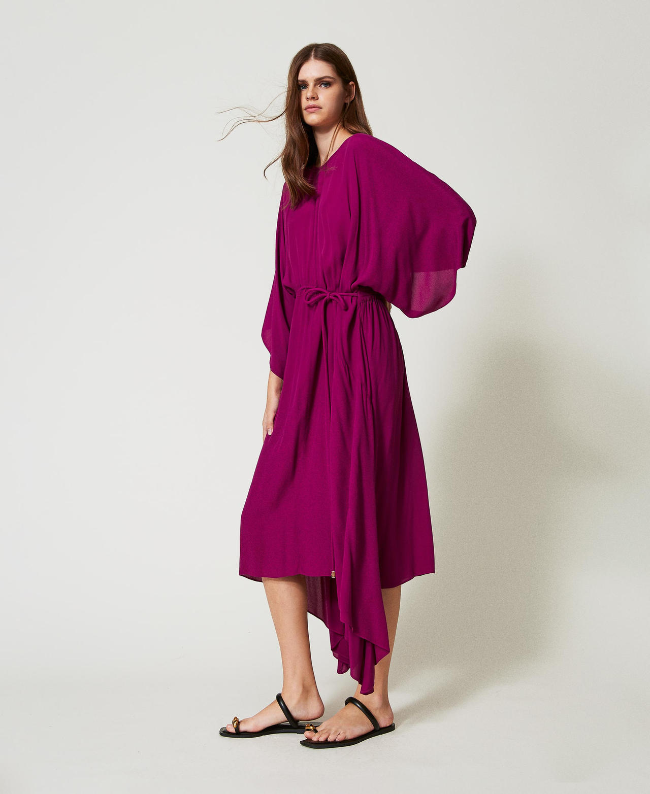 Midi dress with drawstring Magenta Purple Woman 251LB2SBB_11736_02