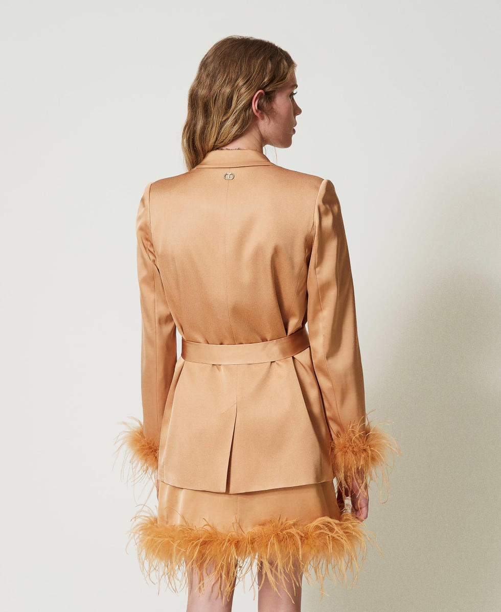 Giacca blazer in raso con piume Arancio "Bubbly" Donna 242TP2450_11751_09