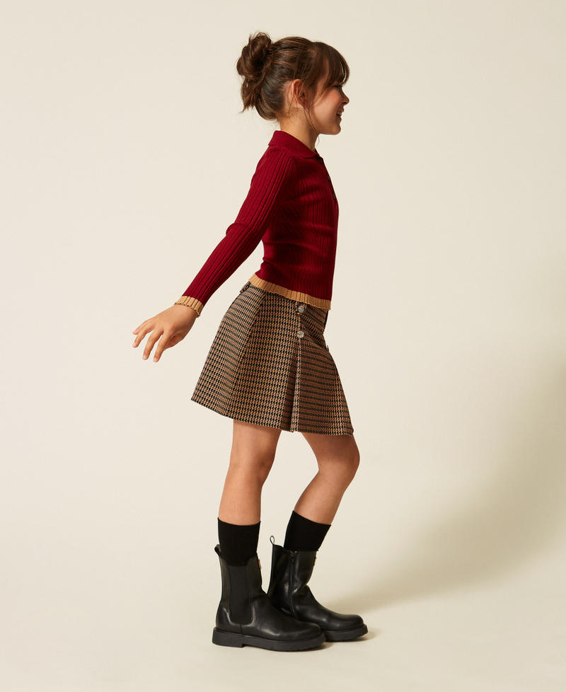 Houndstooth miniskirt "Iced Coffee" Brown/Red Ruby Houndstooth Girl 262GJ2091_13819_02