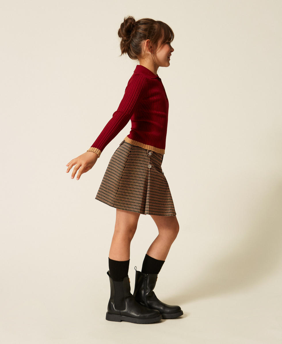 Houndstooth miniskirt "Iced Coffee" Brown/Red Ruby Houndstooth Girl 262GJ2091_13819_02