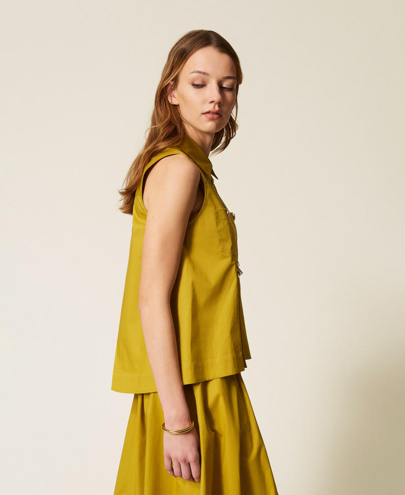 Poplin shirt with pockets Avocado Oil Green Woman 261TT2234_12117_02