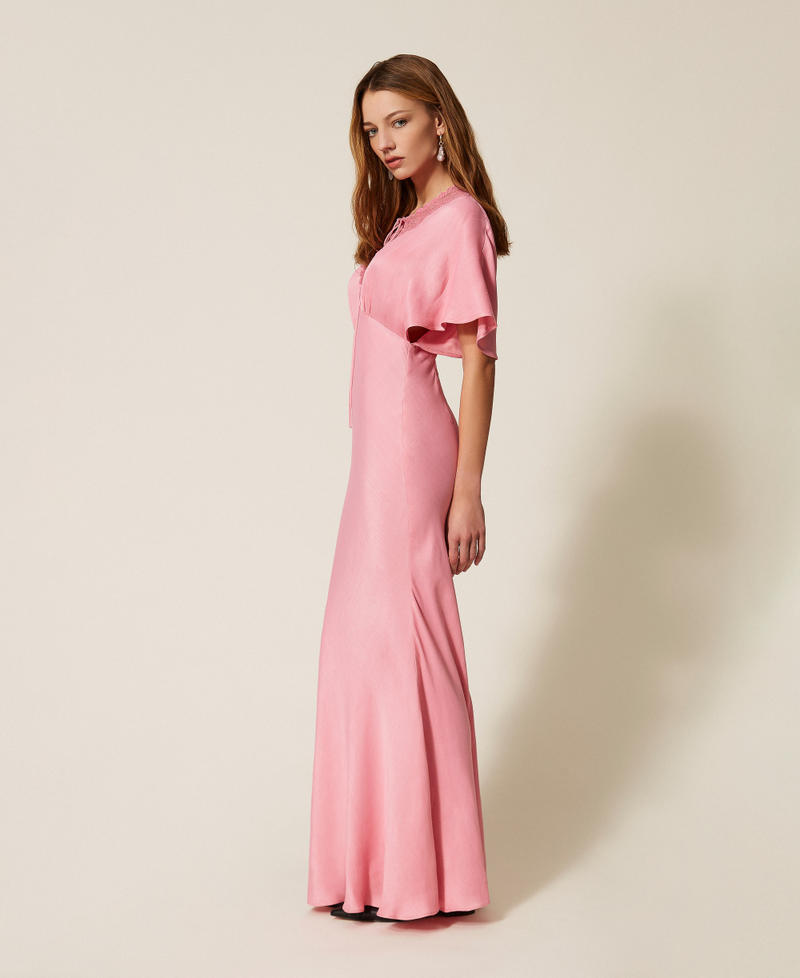 Abito lungo in envers satin con ricamo Cashmere Rose Donna 261TP212B_12631_02