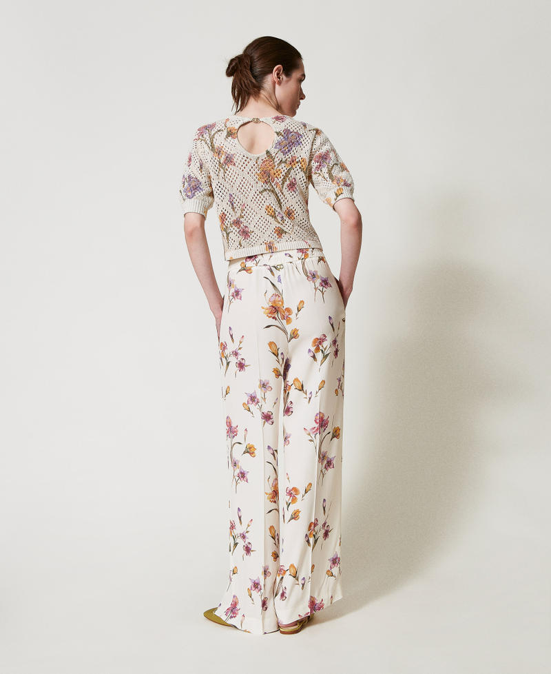 Crêpe de Chine floral trousers with elasticated waist