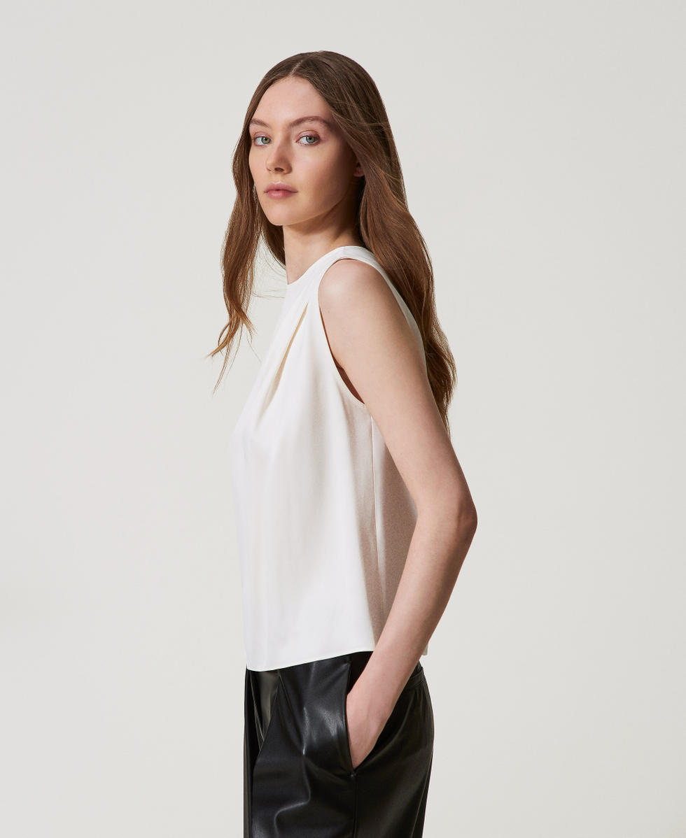 Shiny satin top with pleats Mother Of Pearl Woman 251TP2652_00059_06