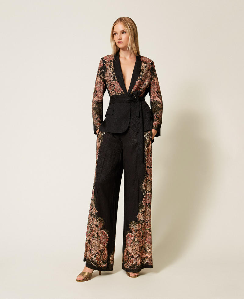 Jacquard palazzo trousers with print Black/Rust Brown Paisley Print Woman 252TP2041_12742_02