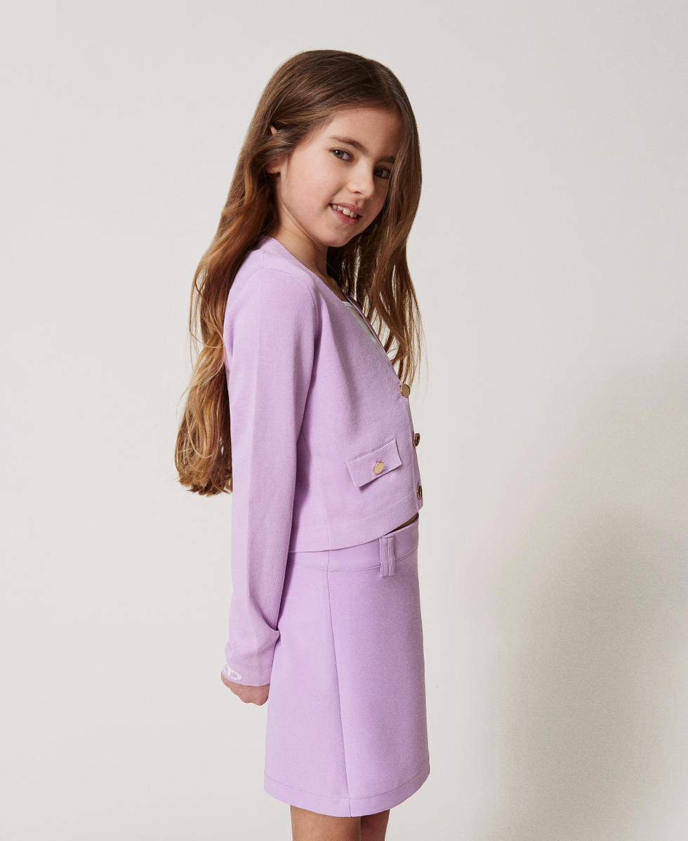 Cardigan c&ocirc;tel&eacute; avec Oval T jacquard Bicolore Pastel Violet/Ice Fille 251GJ3QW4_12296_02