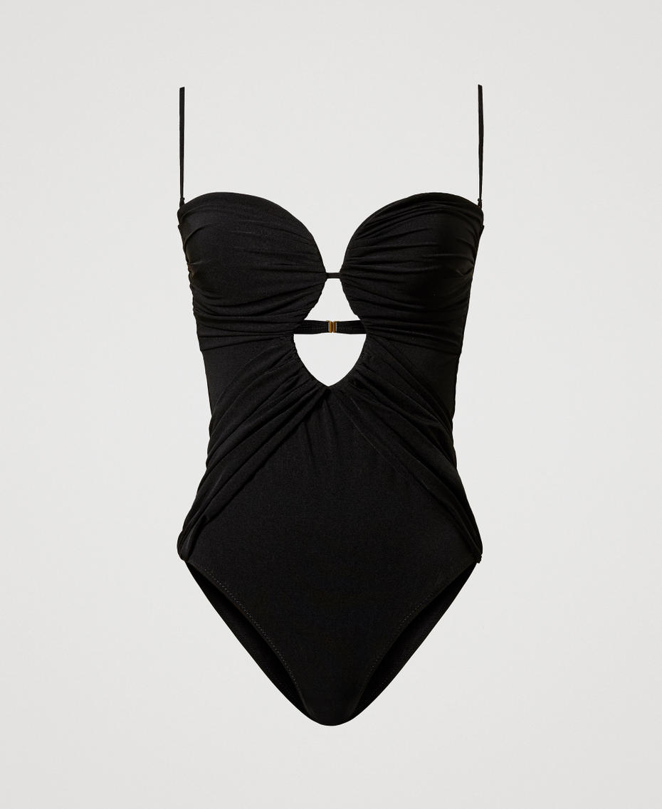 One-piece ruched swimsuit with cut-out Black Woman 251LBMCZZ_00006_S0