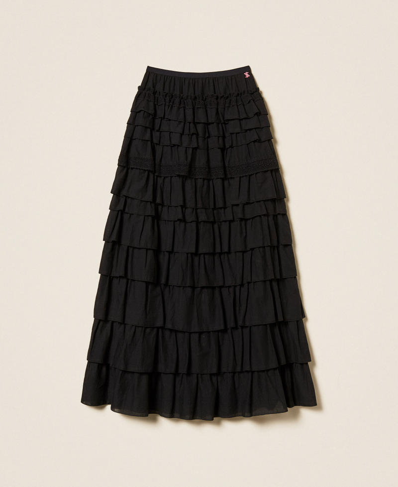 Long MYFO muslin skirt with flounces Black Woman 261AQ2050_00006_S0