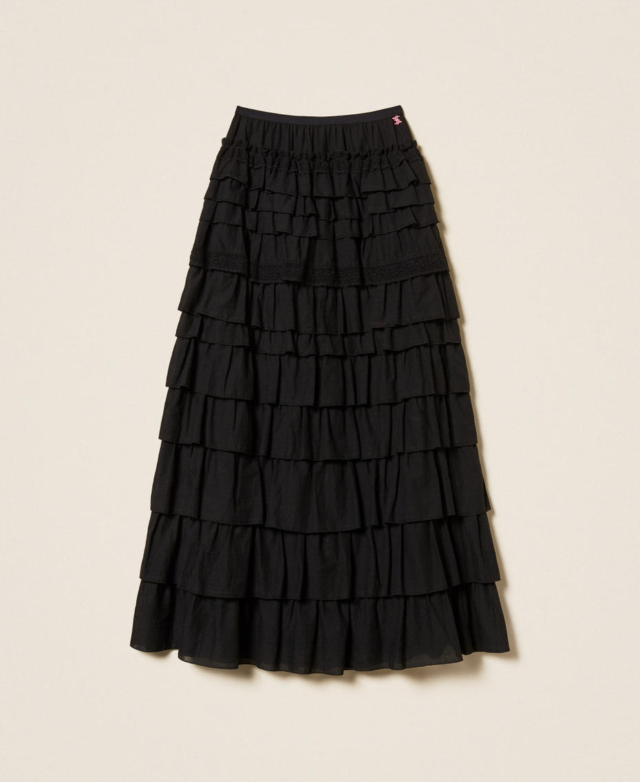 Long MYFO muslin skirt with flounces Black Woman 261AQ2050_00006_S0
