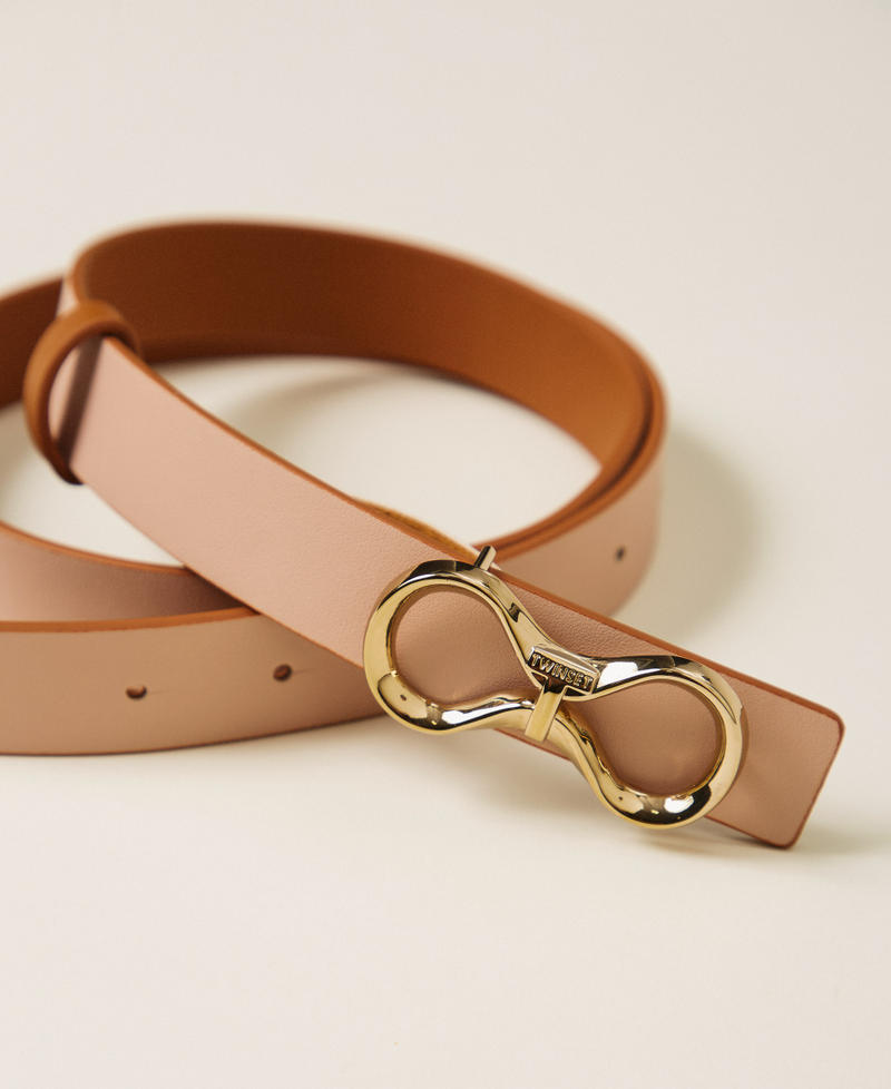 Reversible leather belt with logo Two-tone Bubinga Wood Brown/Candy Peach Pink Woman 261TA4440_13353_03
