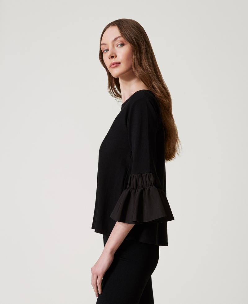 Cotton blend jumper with flounces Black Woman 251LL3UAA_00006_02