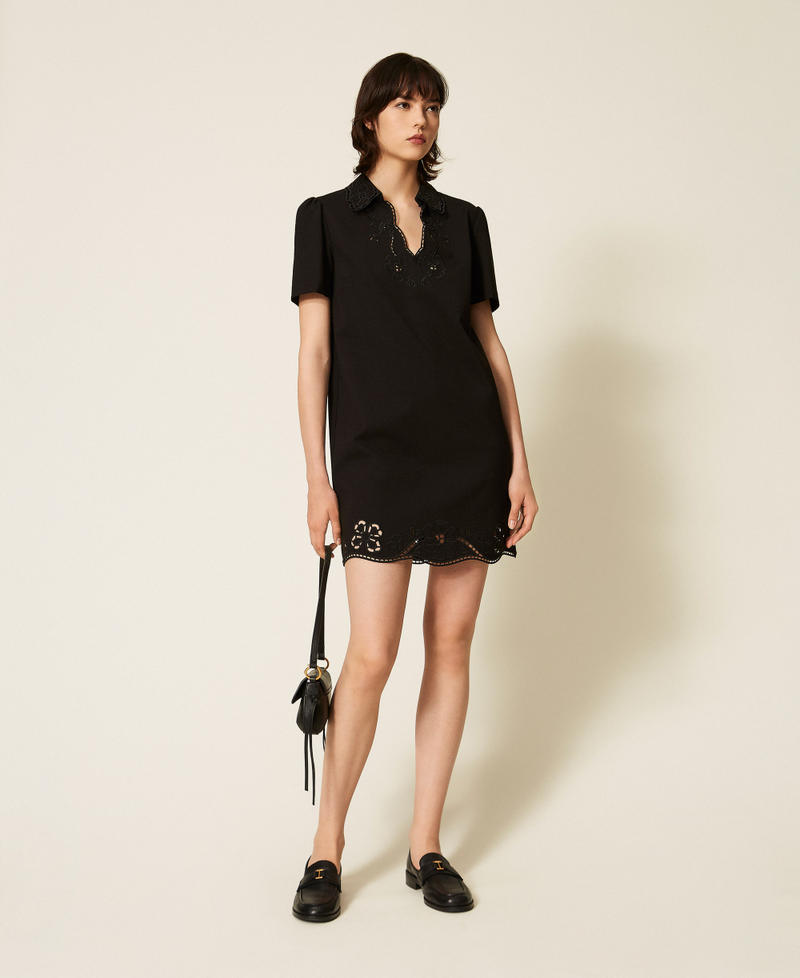 Robe courte avec broderie anglaise Noir Femme 262TP2671_00006_T0
