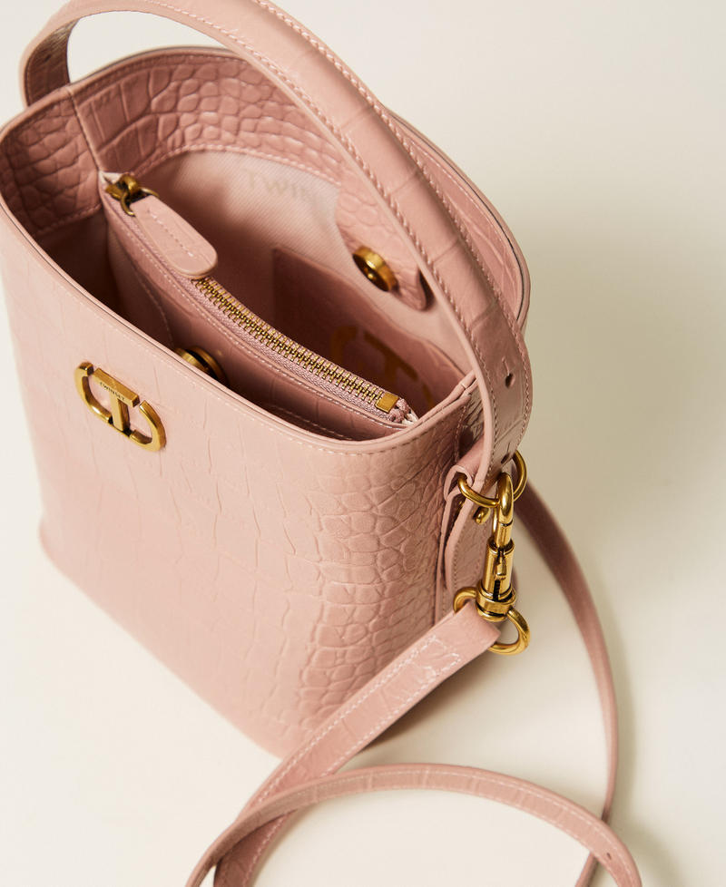Borsa a secchiello in pelle a stampa coccodrillo Rosa Parisienne Donna 252TD8257_00714_04