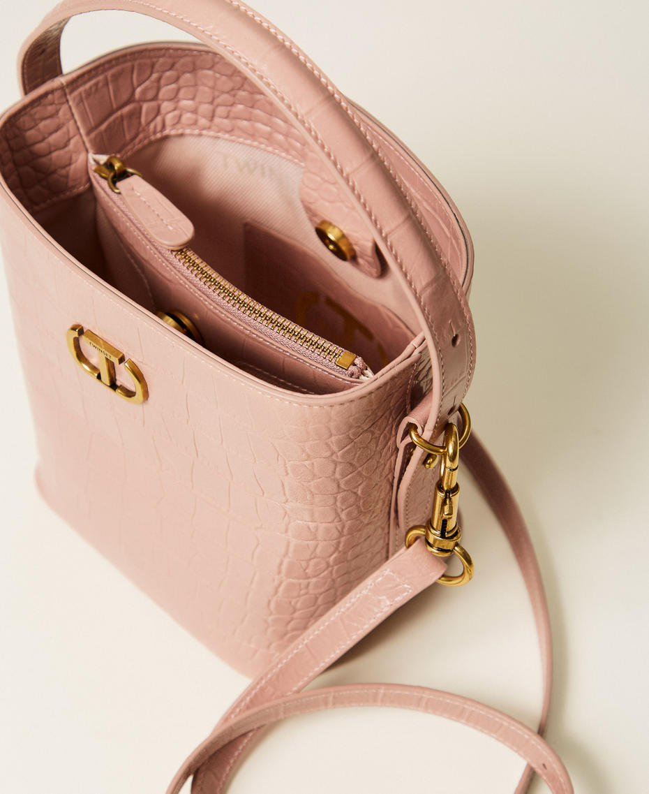 Borsa a secchiello in pelle a stampa coccodrillo Rosa Parisienne Donna 252TD8257_00714_04